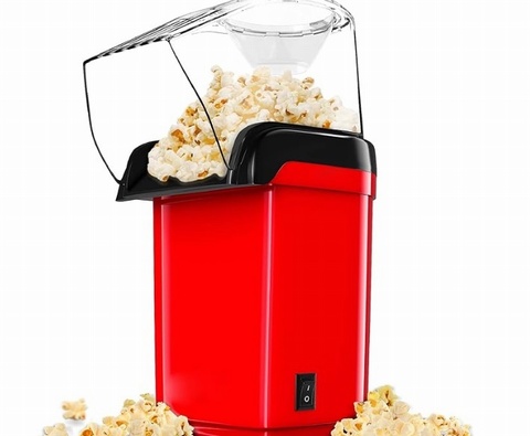Gadgy Popcorn Machine | Fast Hot Air Popcorn Maker l Healthy, Oil Free/Fat Free l with Measuring Cup and Removable Top Cover l Retro Red Overlay
